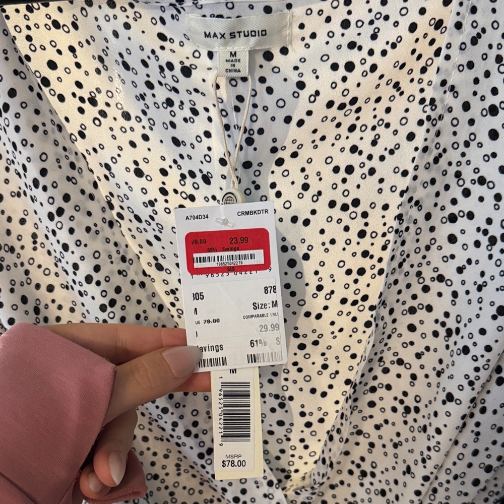 White and Black Dotted Wrap Blouse - Picture 2 of 5